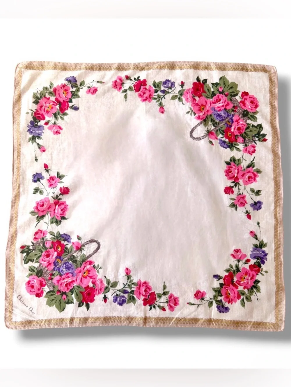 Dior Pink Floral Cottagecore Silky Scarf Bandana Headband Bag Scarf Neckerchief